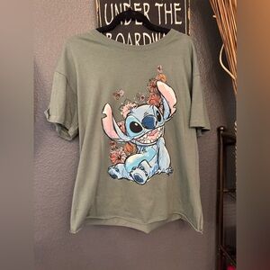 Disney Olive Green Stitch Graphic Tee. Large